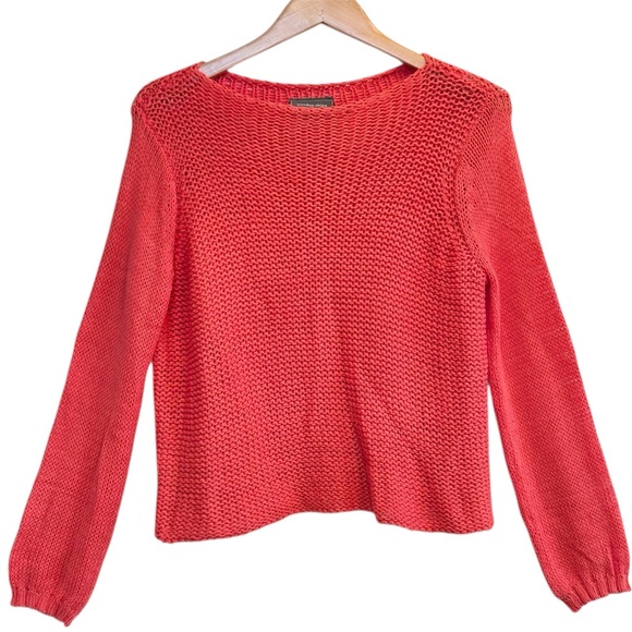 Wooden Ships Women’s Dark Melon Cotton Crocheted Crewneck Sweater Small/Medium - Picture 1 of 4